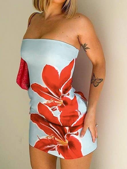 HIDDENBRAND - Wholesale Dress - Women's - Visual Hibiscus Floral Bandeau sleeveless mini tube dress