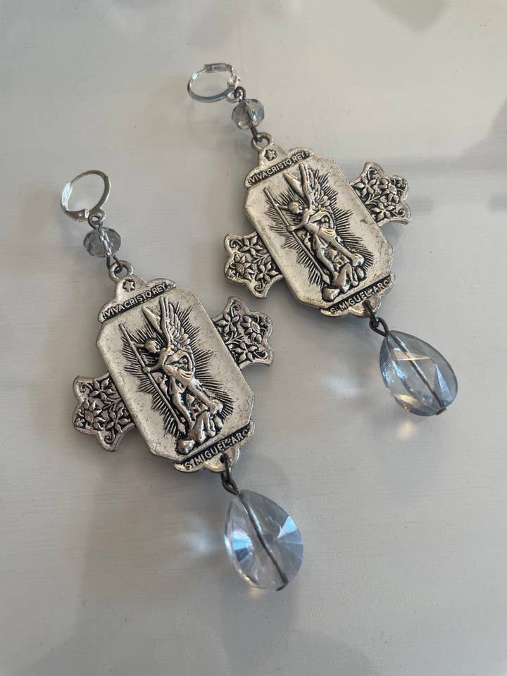 St Michael Cross Earrings-silver for wholesale by Savannah Hoffman Designs Artisan Jewelry