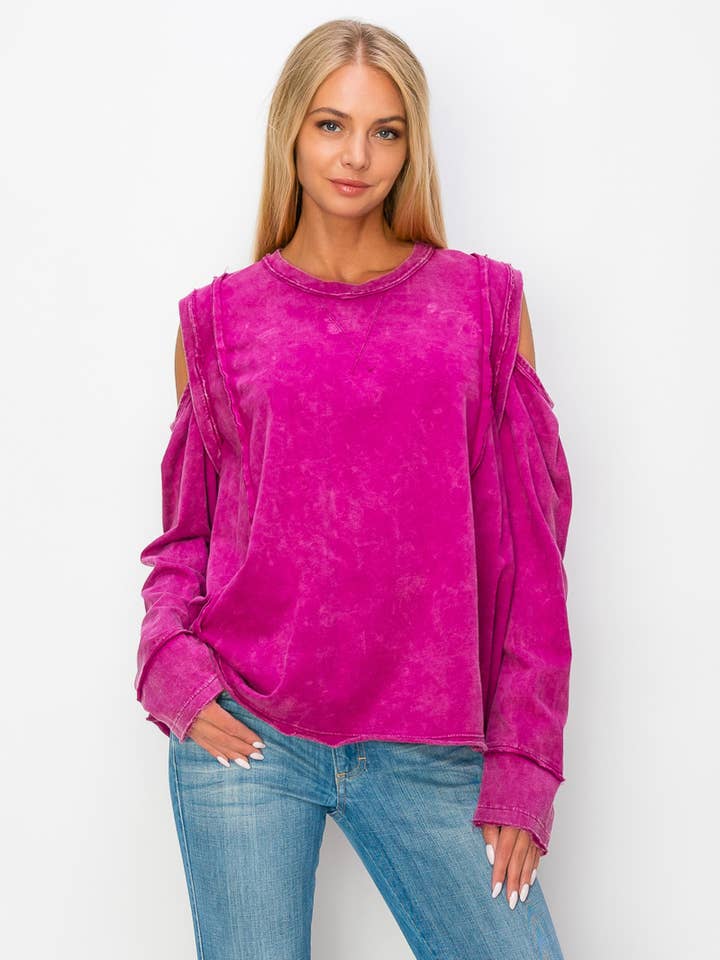 Mineral Wash top met open schouders HT4148 voor wholesale door J.Her
