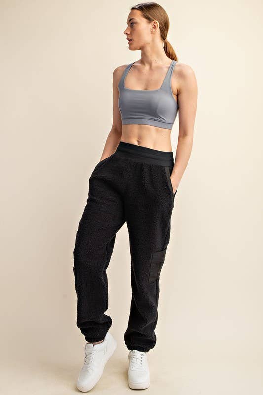 Sunday Morning - Wholesale Lounge Sweatpants/Joggers - Women's - P236337 RELAXED FIT MICRO SHERPA CARGO SWEATPANTS3