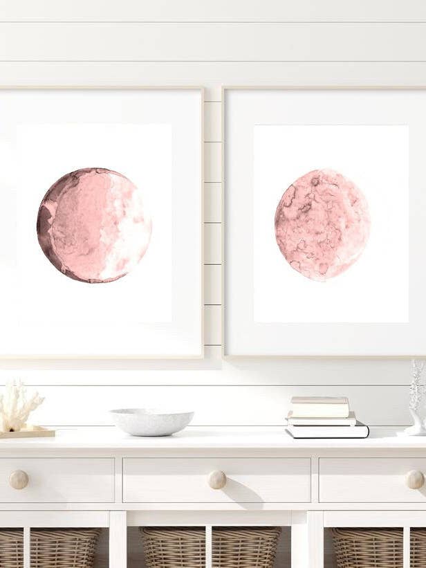 Lot de 2 aquarelles Pink Moon pour la vente par Goodfairyart