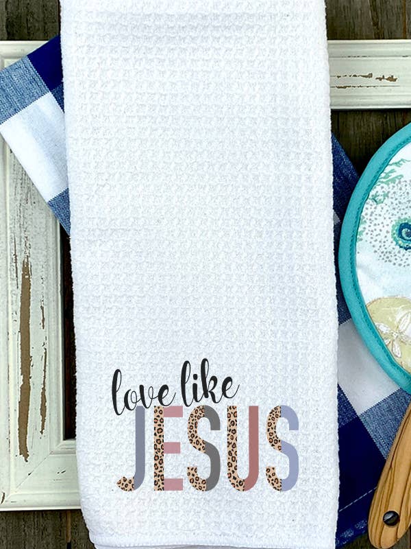 Leopard Love Like Jesus Graphic Waffle Weave Towel 24921 for wholesale by Cali Boutique Wholesale
