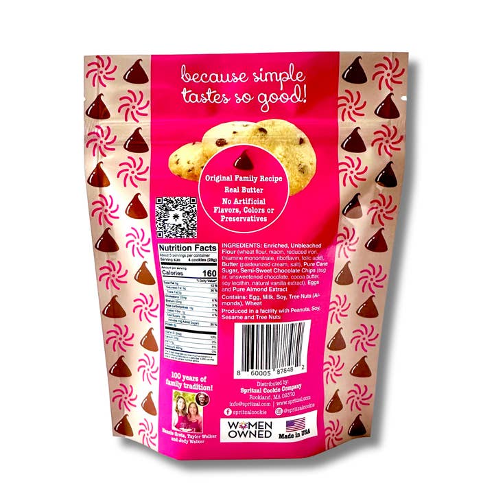 Spritzal Cookie Company - Wholesale Biscuit - Almond Chocolate Chip Shortbread Cookie Bites 5oz- Case of 82