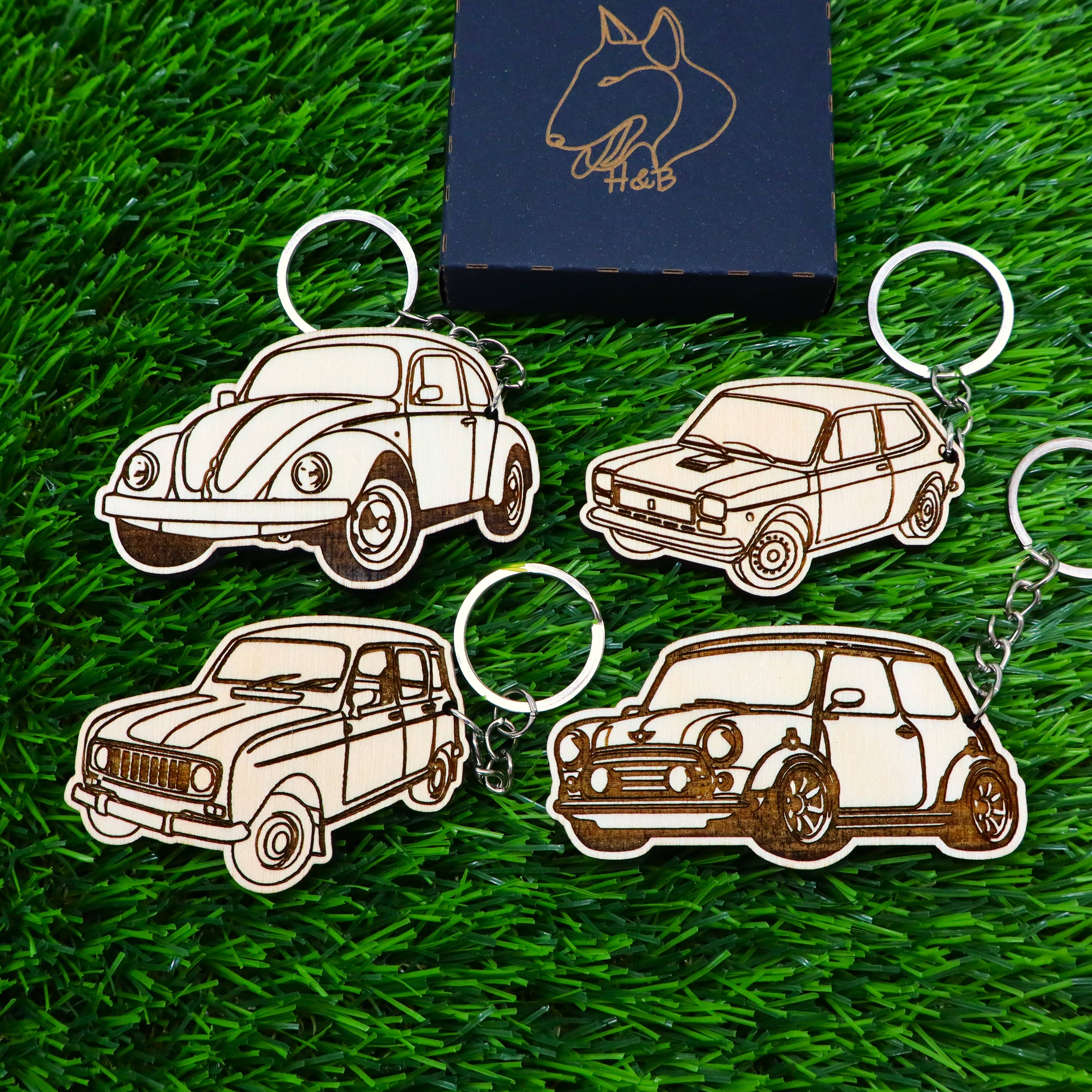 Herbs&Belles - Wholesale Keychain - Unisex - Vintage Car Wooden Colorful Keychain, Classic Automobile5