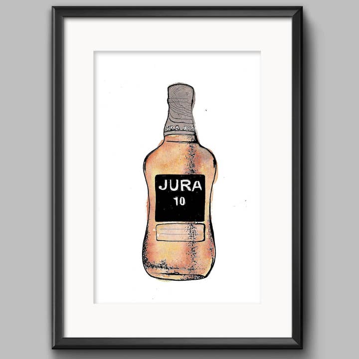 Jura Whisky Bottle Print for wholesale by Sarah Leask Studio