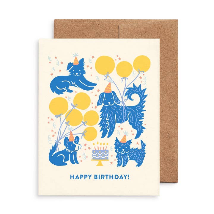 Party Pups Birthday Greeting Card: Original Dog Art, Eco-Friendly for wholesale by Nuthatch Studio