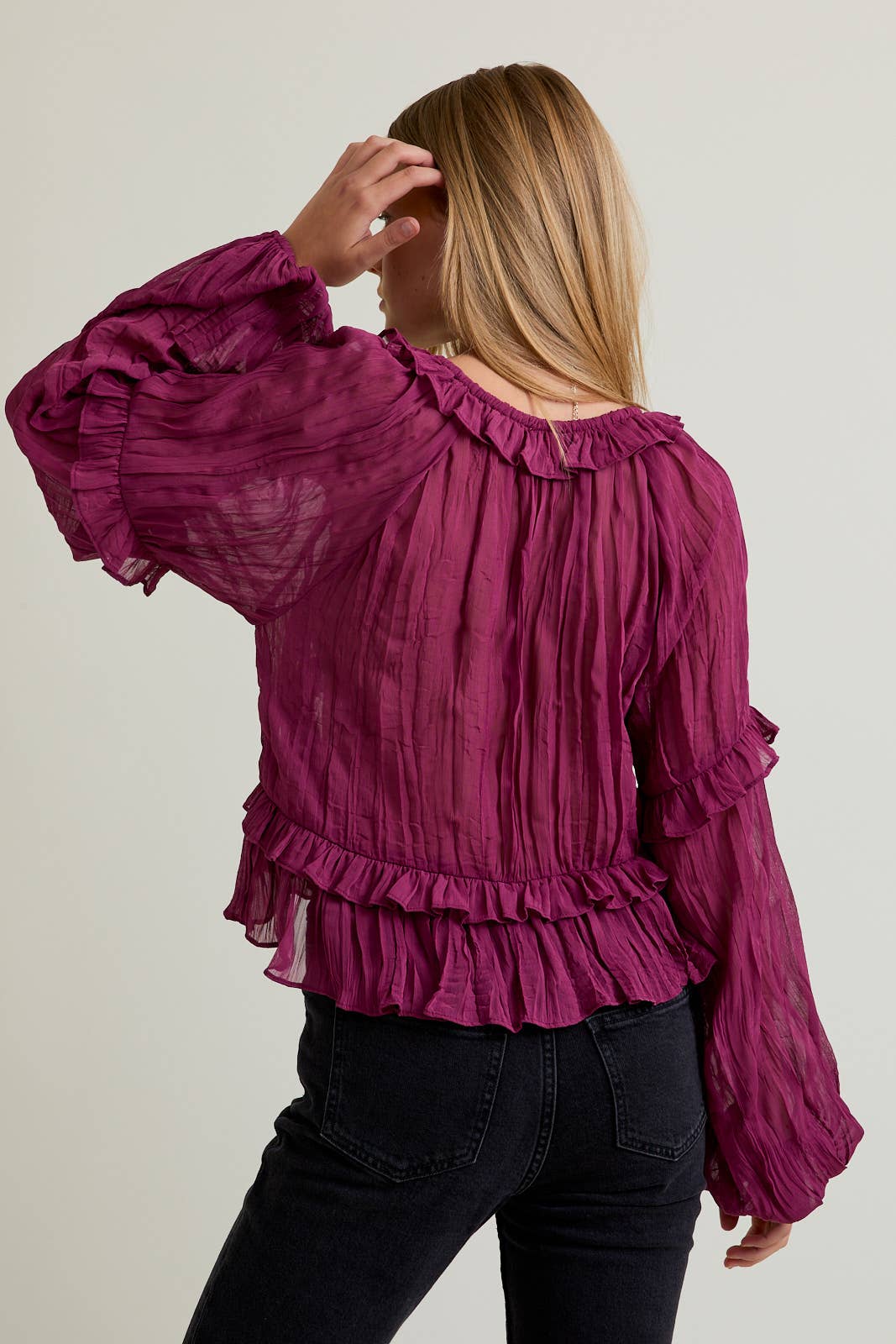 LE LIS - Wholesale Blouse - Women's - SCOOP NECK RUFFLE DETAIL BLOUSE29