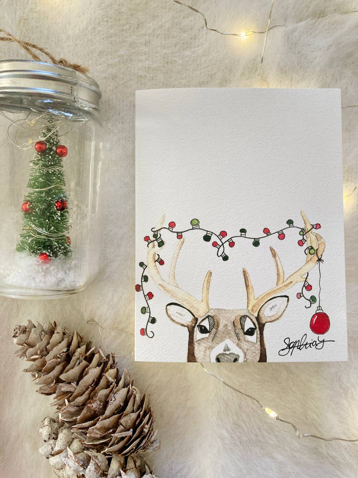 Carte de vœux de Noël à l'aquarelle de renne, Sophia Lavrov pour la vente par Sophia Lavrov