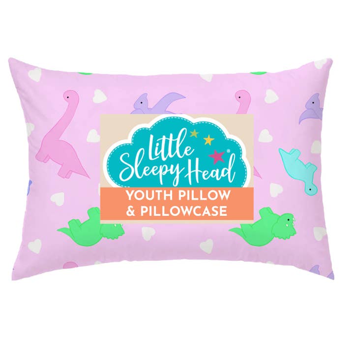 Youth Pillow + Pillowcase Set - Dinosaurs Pink - 16"x22" for wholesale by Little Sleepy Head
