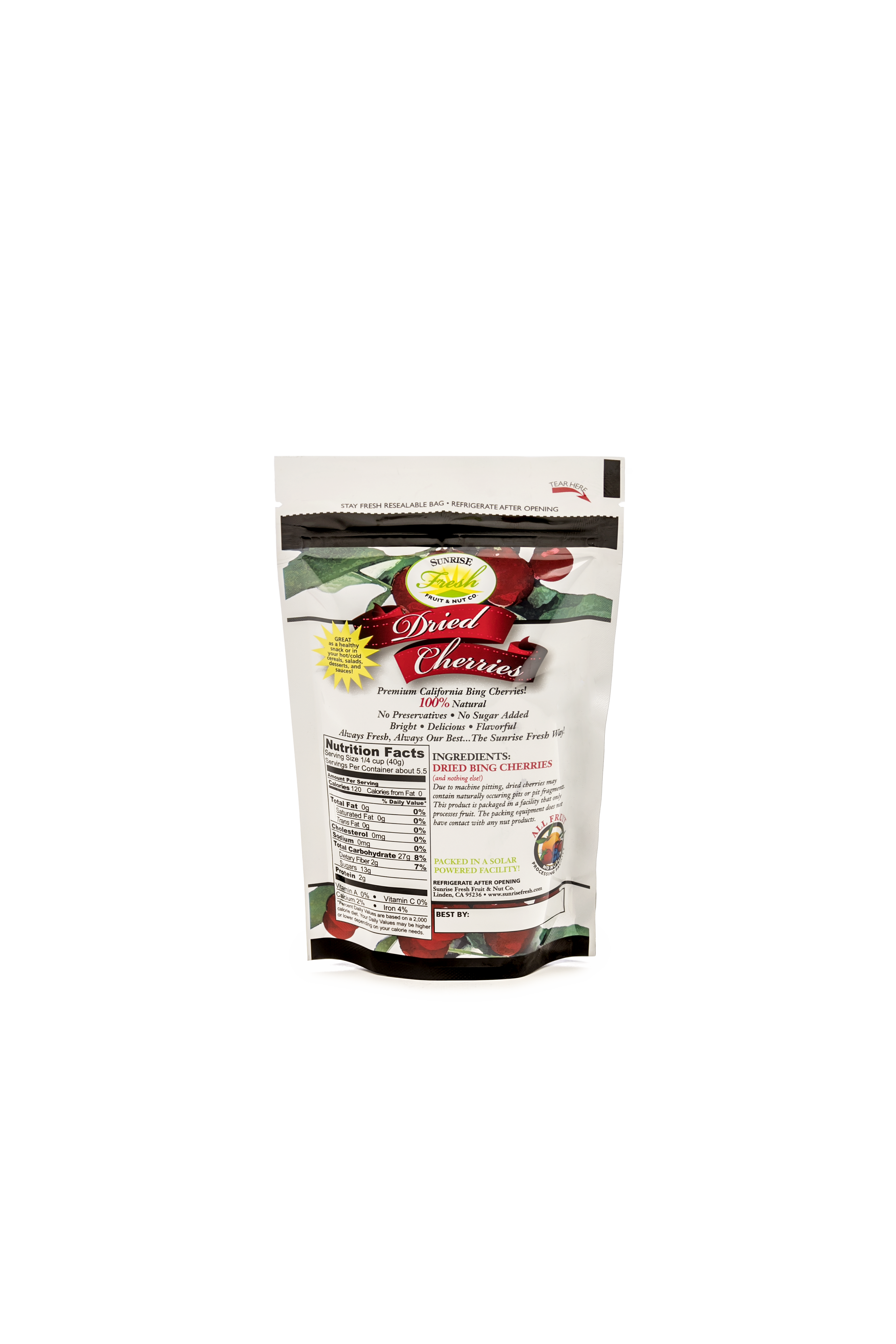 Sunrise Fresh Dried Fruit - Wholesale Dried/Dehydrated Fruit - 8 oz Dried Dark Sweet Cherries1