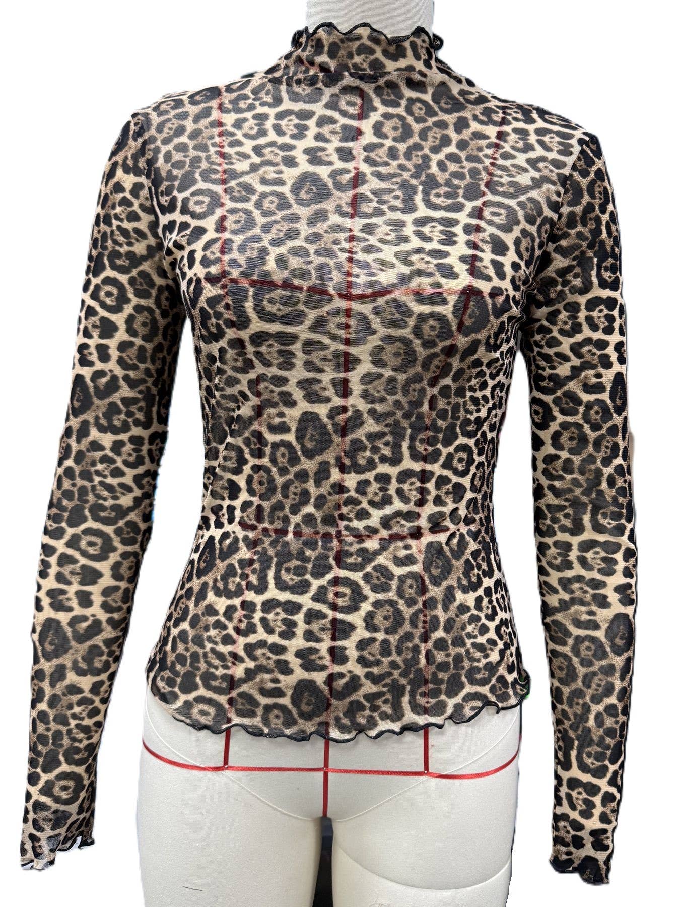 Western Mesh Leopard Print Long-Sleeved Top for wholesale on Faire6