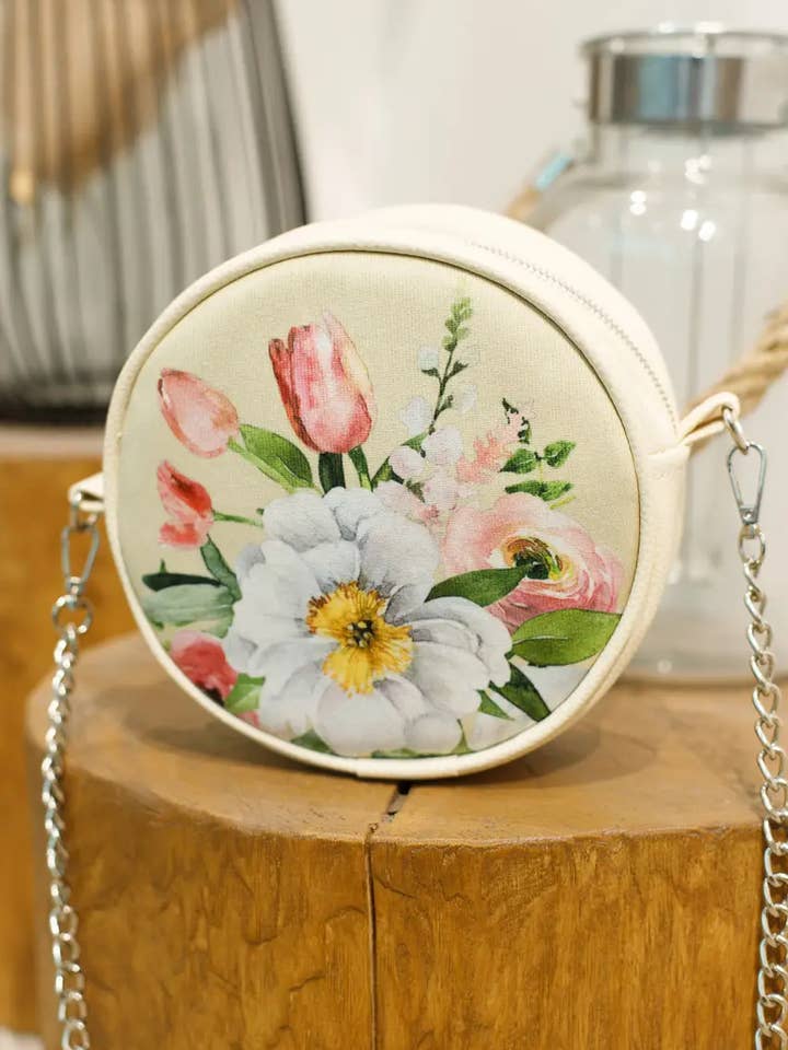 Eco Leather Women's Round Bag With Velvet Fabric - Flowers for wholesale by Handmade Originals Ukraine