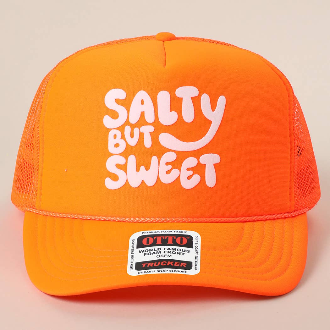 Fashion City - Wholesale Trucker Hat - Unisex - Salty But Sweet Text Logo Printed Mesh Back Trucker Hat37