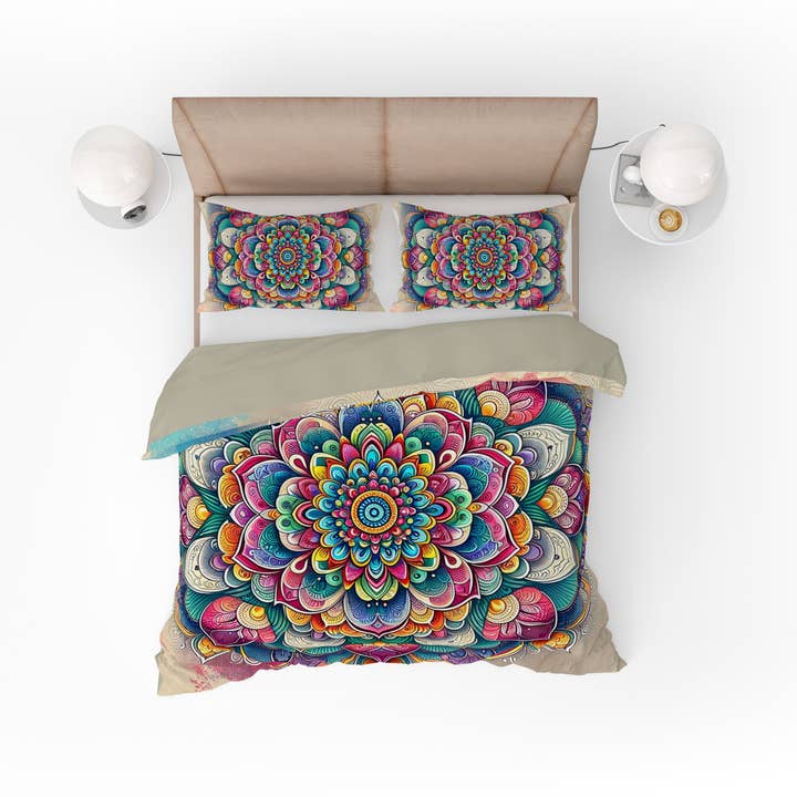 Bohemian Bloom Colourful Reversible Quilt Cover Duvet Cover Set for wholesale by Adore India
