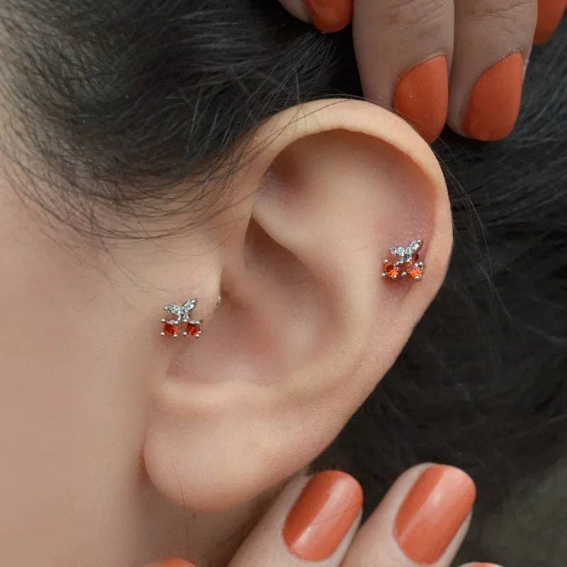 StockJWL - Wholesale Single Earring - Cherry Tragus Piercing for Helix, Cartilage, and Lobe - Gold and Silver5
