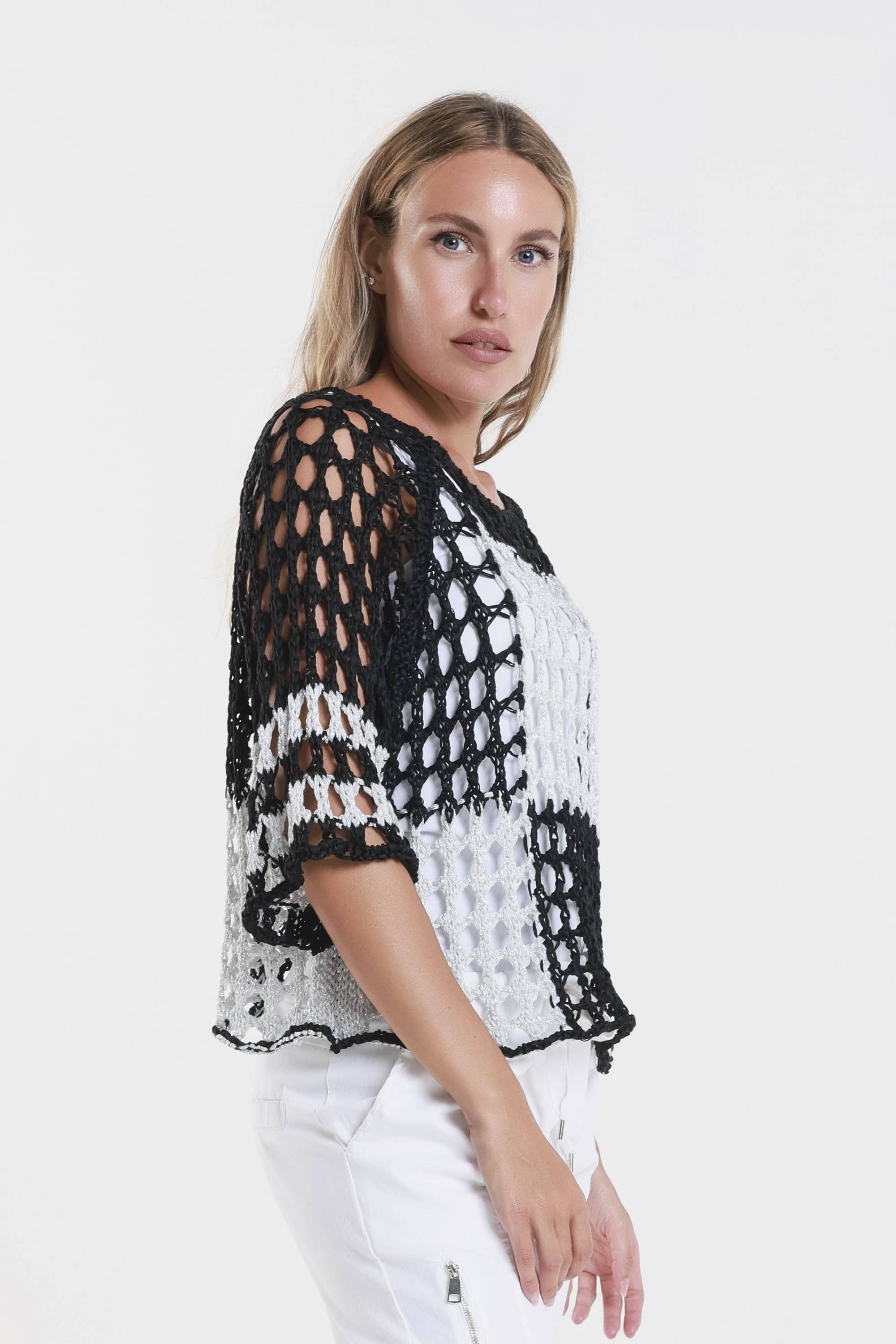 TINA Stephens Italy/Tees By Tina - Wholesale Knit Sweater - Women's - Sparkle Doris Ballet Slv 2 Tone Square Knit (BQ906P)2