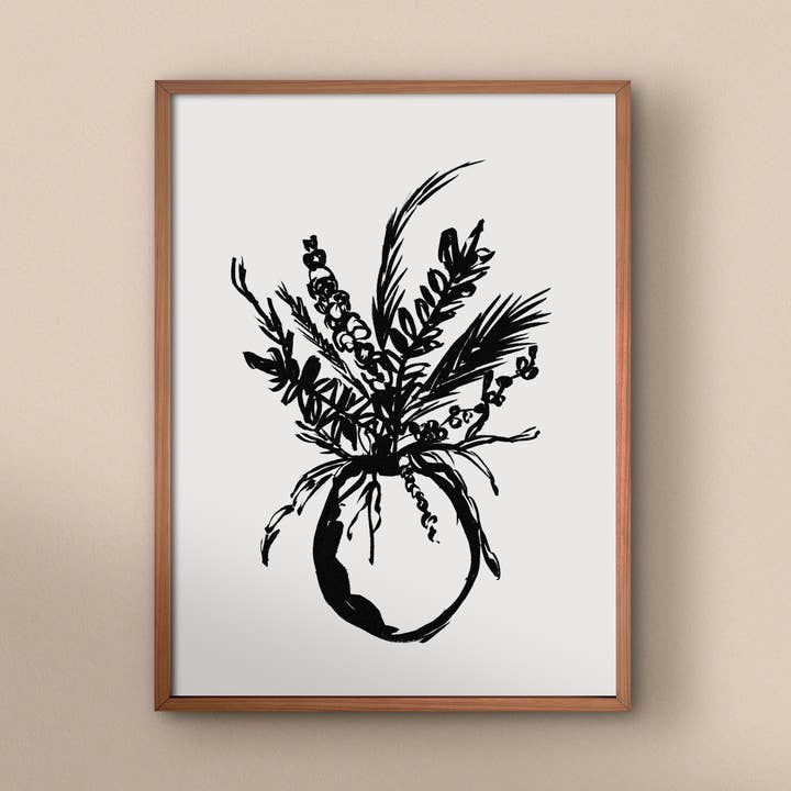 Stampa di Vaso Rotondo Monocromatico per la vendita all'ingrosso da parte di Wild Spot Studio Paper Goods, Cards and Prints