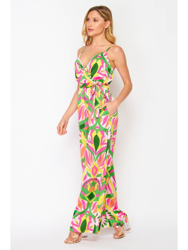 B I G H I T Fashion - Wholesale Jumpsuit - Women's - Geographic Print Jump-suit HR2021-PINK