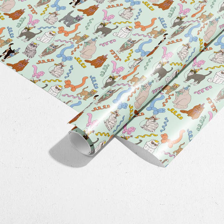 Illustrating Amy - Wholesale Wrapping Paper Roll - Birthday Cats Gift Wrap Rolls2