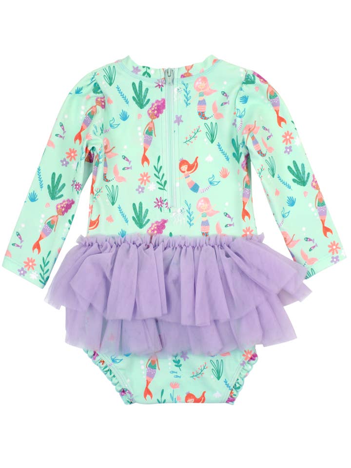 Viola Costume da bagno intero con protezione solare e gonna in tulle per bambine, principessa sirena. in vendita all'ingrosso su Faire1