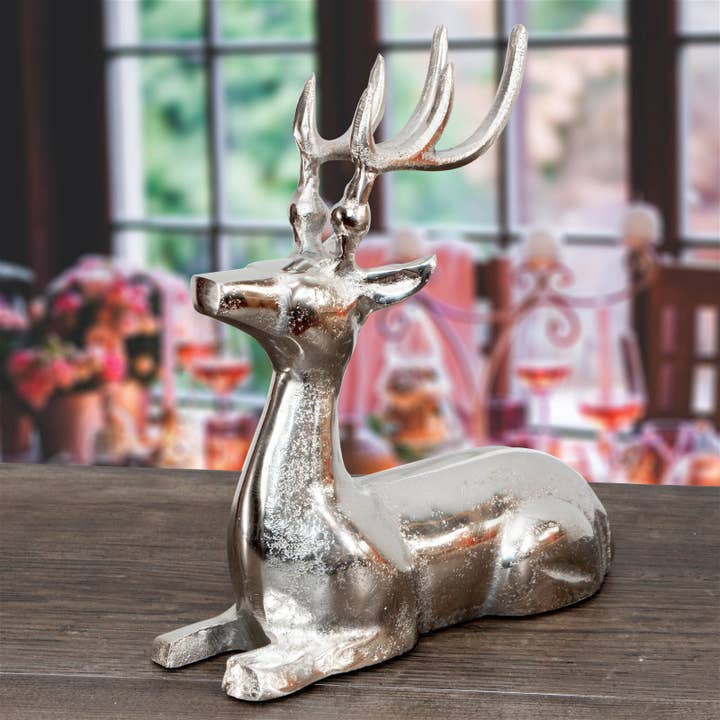 Antikas - Wholesale Christmas Decoration - Reindeer figurine Lying down. Aluminum animal figures decoration