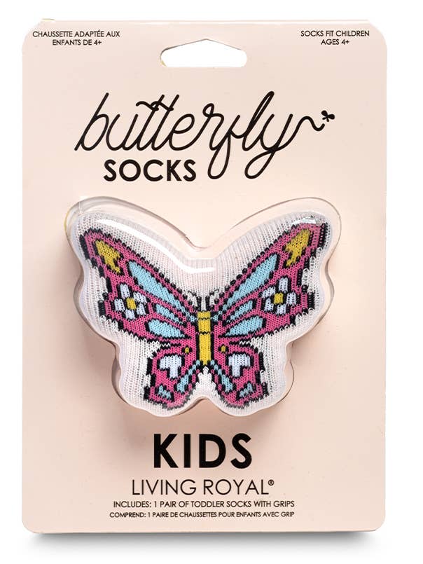 3D Packaged Crew Socks - Kids - Butterfly - Pale Pink for wholesale by Living Royal