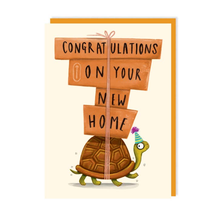 New Home Tortoise Card | Funny New Home Greeting Card for wholesale by Charley Rabbit Cards