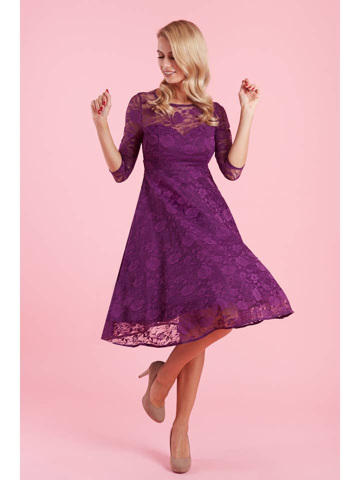 Dolly & Dotty - Wholesale Dress - Women's - Madeline Long Sleeved Purple Lace Dress