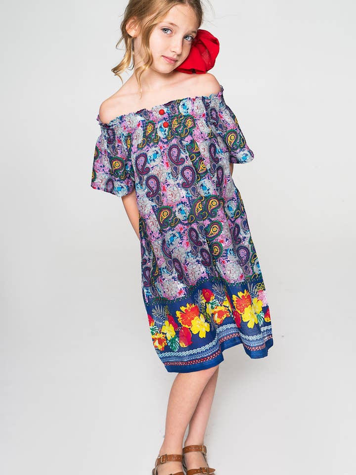 Floral Purple Off-shoulder Dress for wholesale by Yo Baby