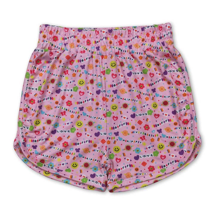 Yawoo Garments - Wholesale Shorts - Kids - Pink happy vibes love floral baby girls summer shorts