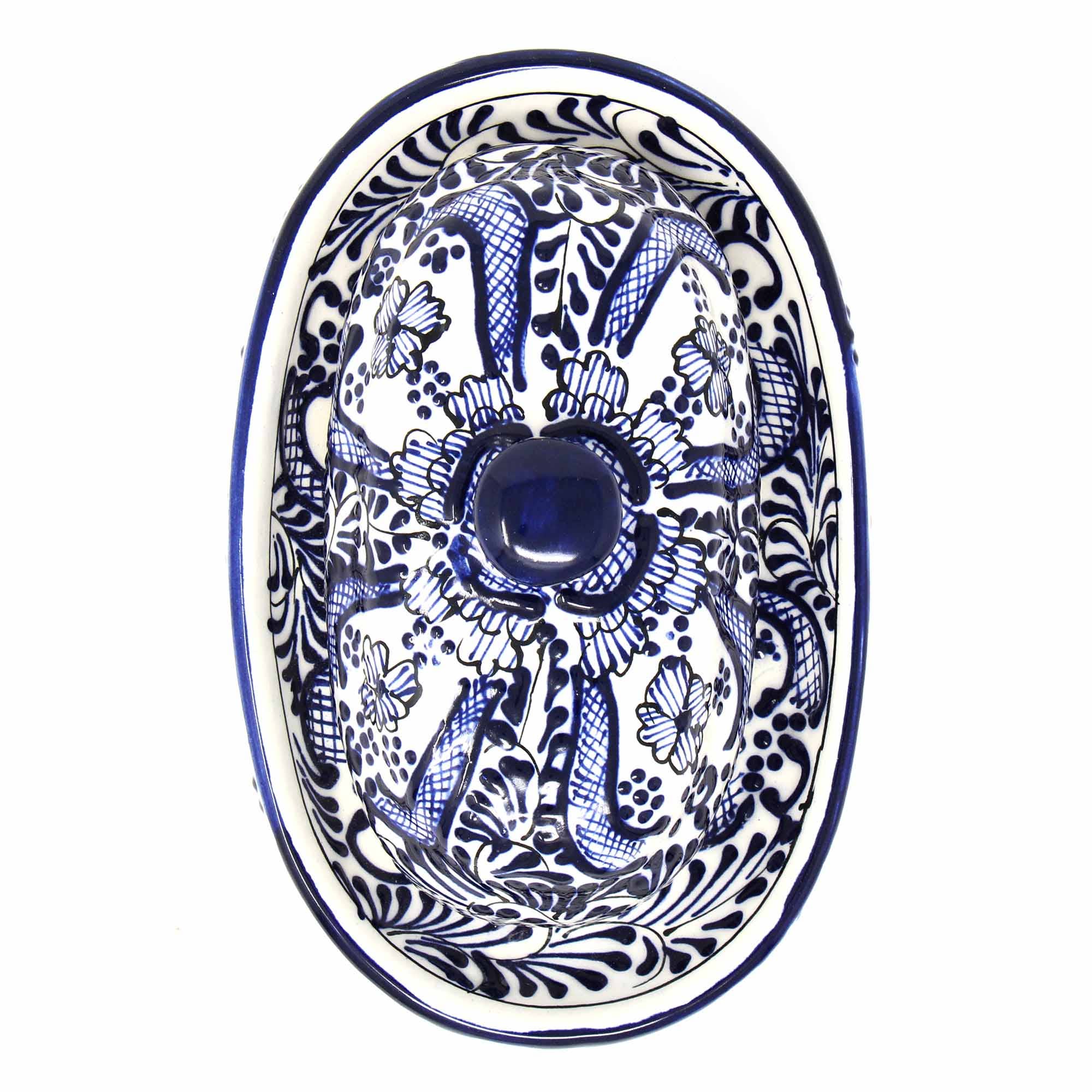 Global Crafts - Vente Beurriers - Beurrier artisanal en poterie Encantada, motif fleur bleue4