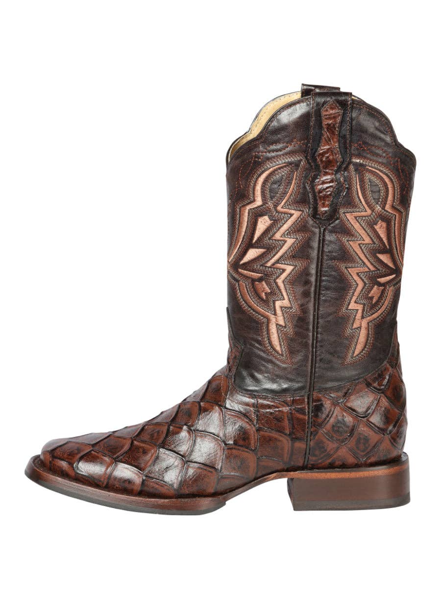 El General Western Wear - Wholesale Cowboy Boots - Men's - El General Rodeo Boot - Imit Pirarucu - Brown 446643