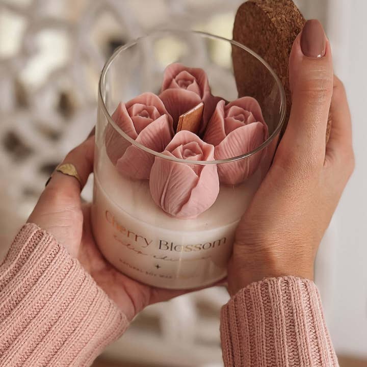 Tsuki Box - Wholesale Novelty Candle - Botanical Candle | Pink Tulips | Cherry Blossom 400g5