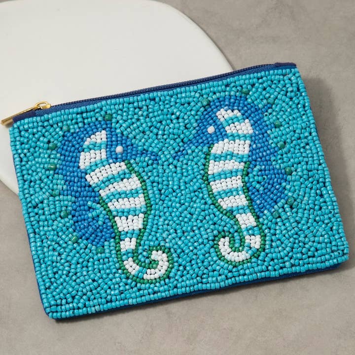 Sea Horses Seed Beaded Coin Purse for wholesale by Collections by Fame Accessories