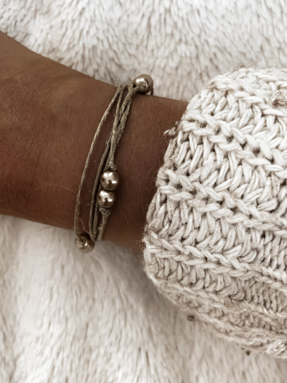 NATURE ET LIN - Vendita all'ingrosso Bracciale con perline - DOUBLE PERLES - Bracciale in lino e perle prodotto in Francia4