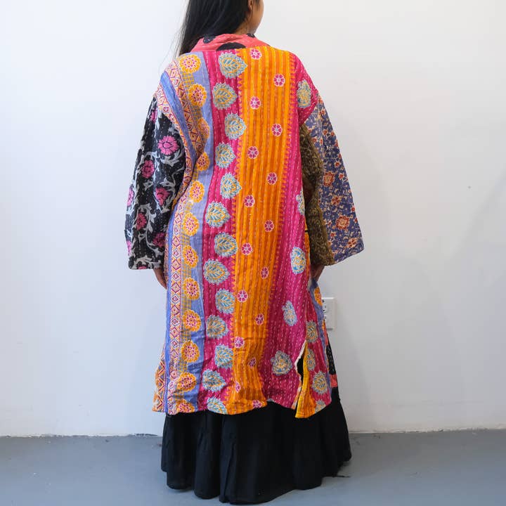 Karma Nepal Crafts - Wholesale Kimono - Women's - Kantha Upcycled Reversible Duster3