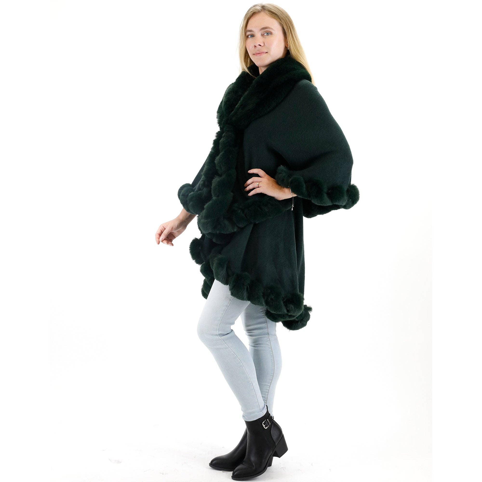 TAPA fashion - Wholesale Poncho - Women's - Solid Color Fur Double Layer Poncho SH925 (3PC)30