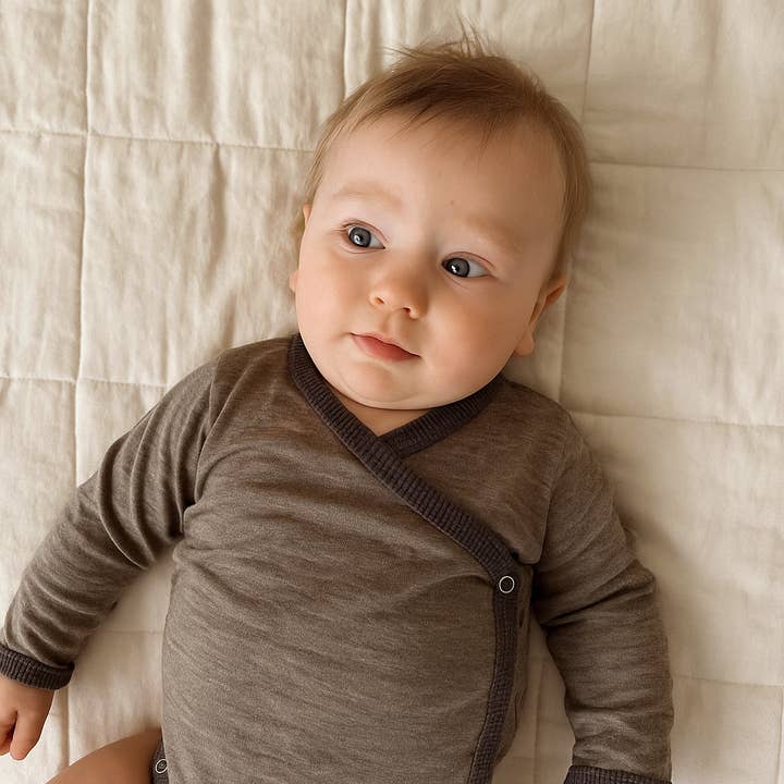 Wrap body nutmeg brown, merino wool & silk (organic/GOTS) for wholesale by Glückskind