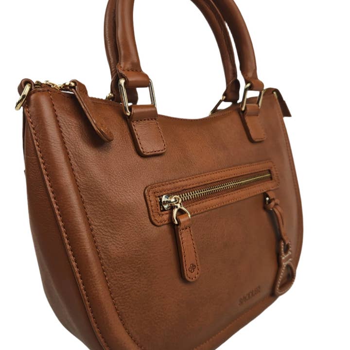 SADDLER – wholesale Top handle bag – women's – Chloe Leather Twin-Handle Handbag with Crossbody Strap - Handmade by Saddler