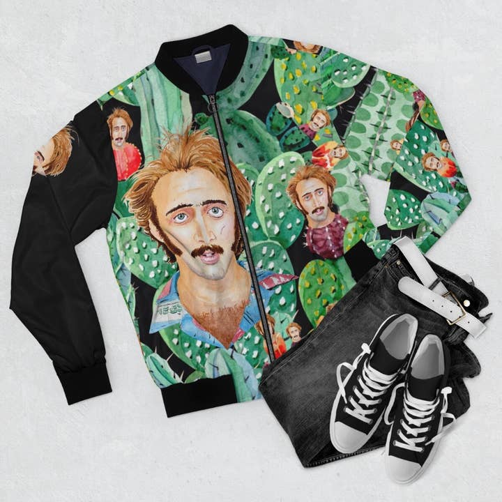 Watercolors by Joshy - Venta al por mayor Chaqueta bómber - Hombre - Bomber bomber retro de arte independiente «Raising Arizona» de Nicolas Cage, chaqueta de vuelo Trippy Cactus de H.I. McDunnough, chaqueta bomber artesanal de los 80