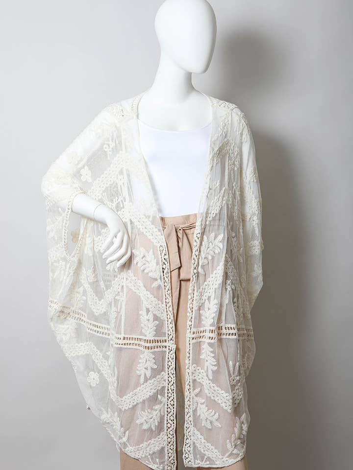 Leto Accessories - Wholesale Kimono - Women's - Ethereal Embroidered Mesh Leaf Kimono