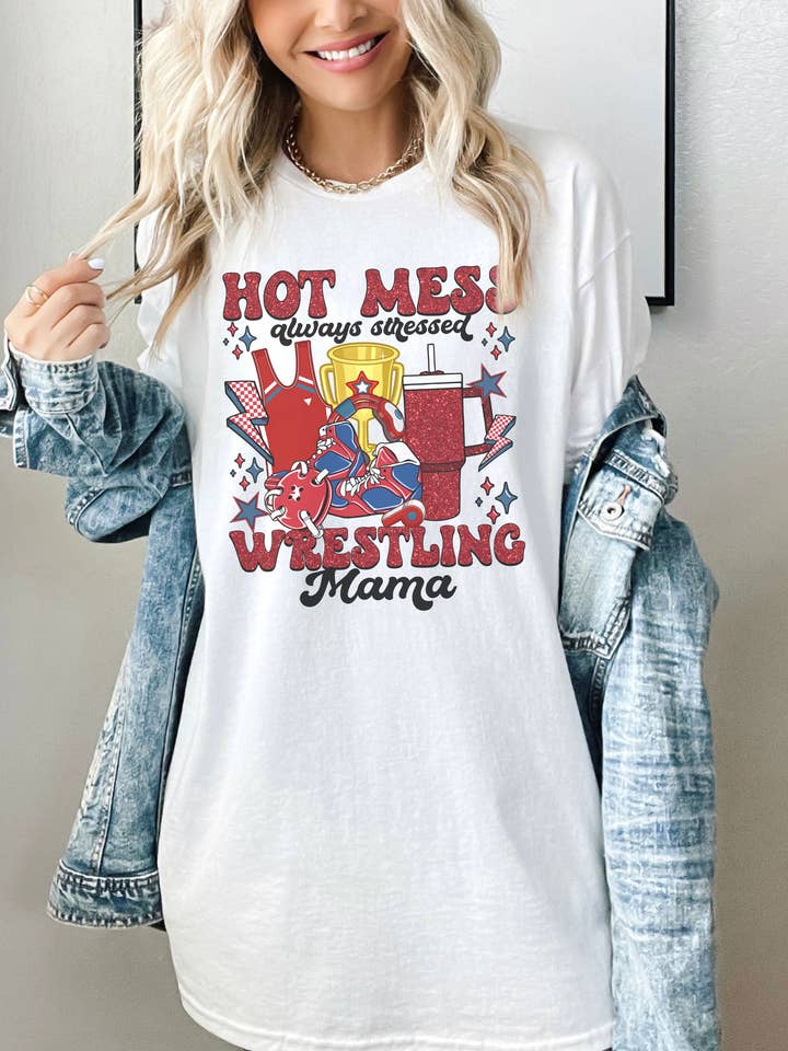 Hot Mess Always Stressed Wrestling Mama Shirt, Wrestler Mama for wholesale by SONDO DESIGN LTD
