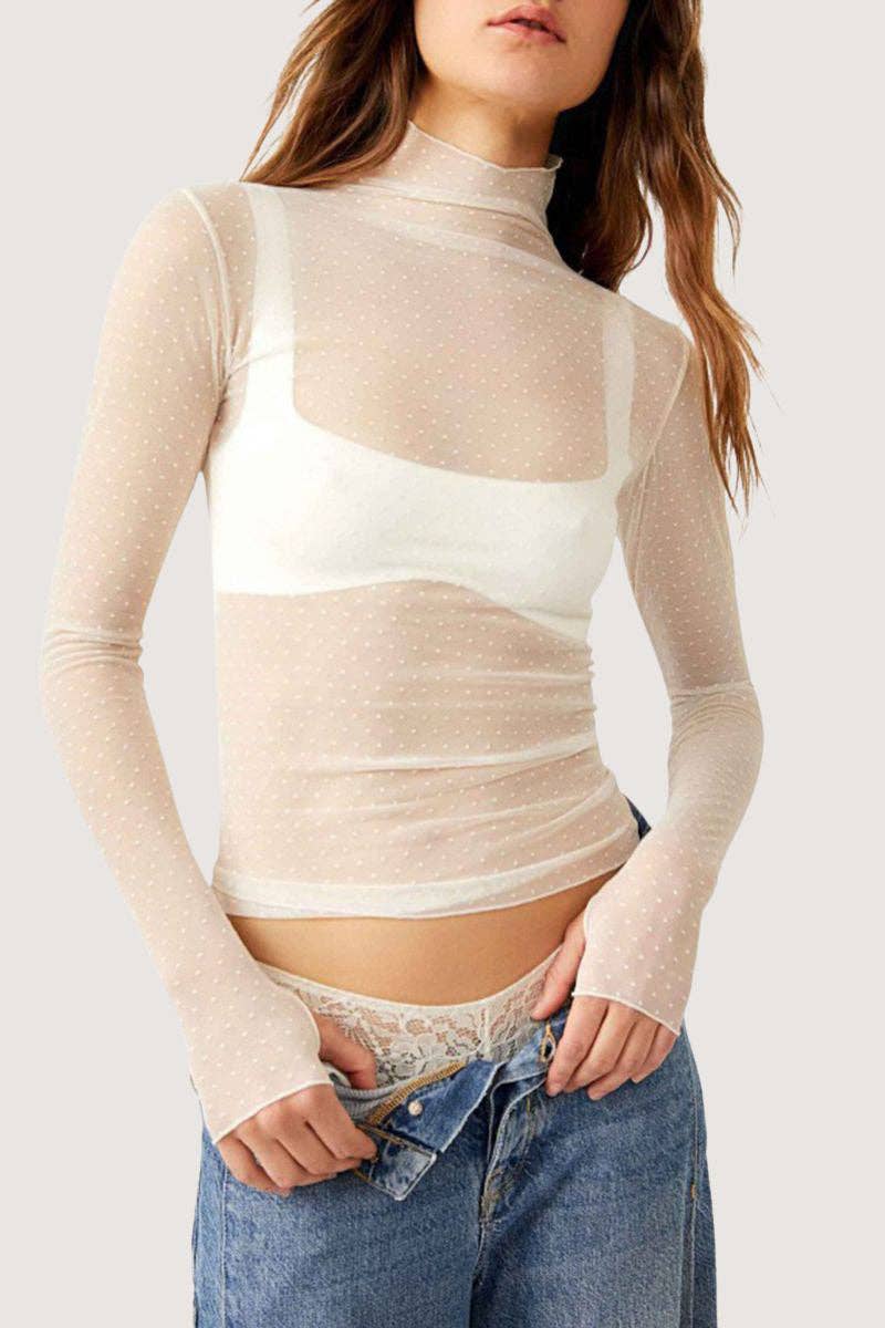 Mccolin - Wholesale Blouse – Women’s - Sheer Turtleneck Long Sleeve Blouse0