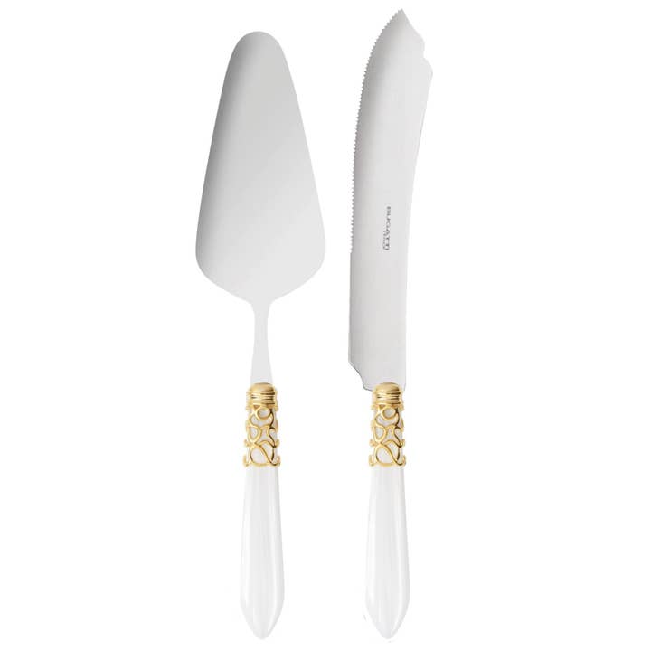 Melodia Gold 2 Piece Pastry Set white Cake Serving Pie for wholesale by Casa Bugatti