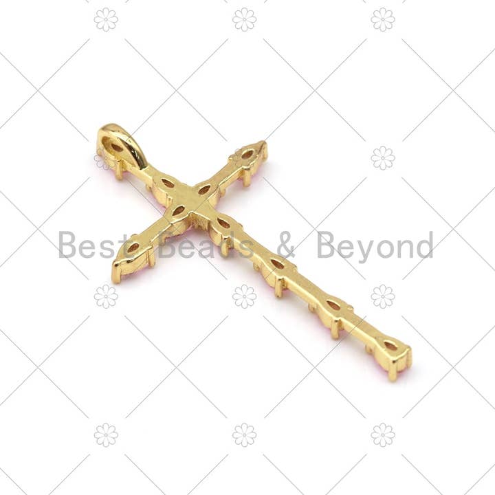 BestBeads&Beyond - Wholesale Individual Charm/Pendant - Pink CZ Cross Charm, Sku#LK5401