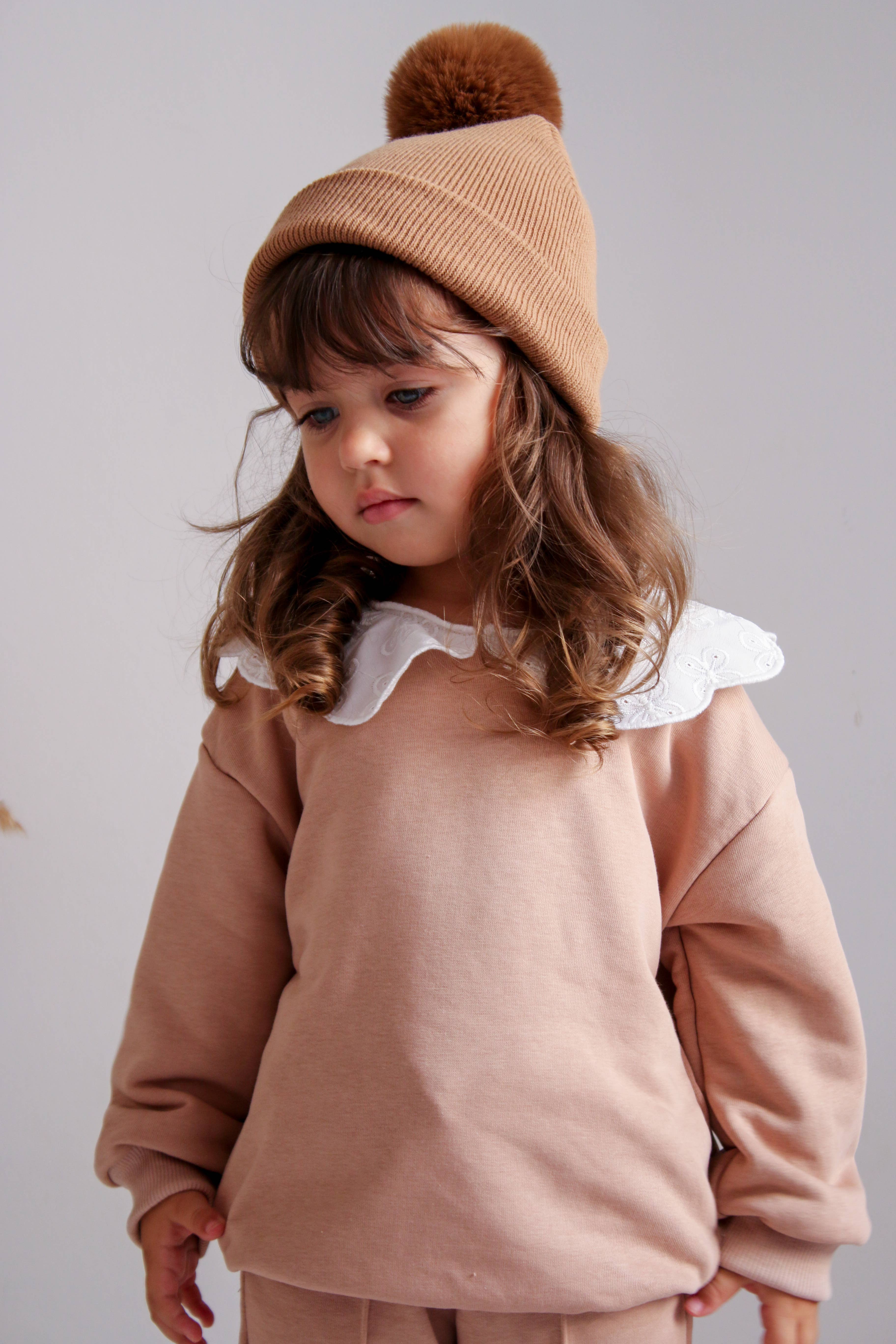 Single Pom Pom Baby/Kid's Brown Beanie Hat 0-8 Years for wholesale on Faire13