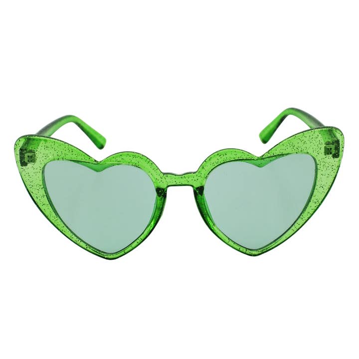 Green Heart Shaped Glitter Sunglasses for wholesale by Plush Appeal LLC