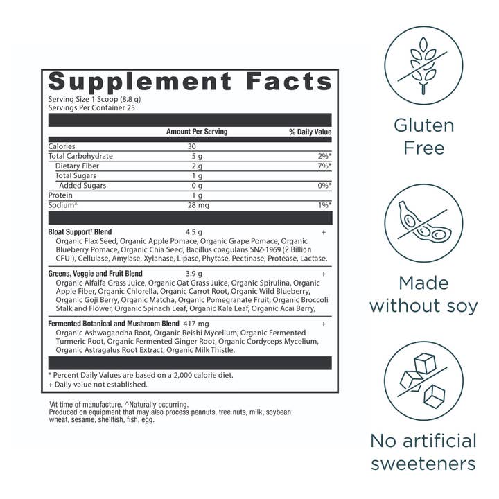 Ancient Nutrition - Wholesale Protein/Superfood Powder - Organic SuperGreens Bloat Relief†| Powder Greens Flavor (25 Servings)1