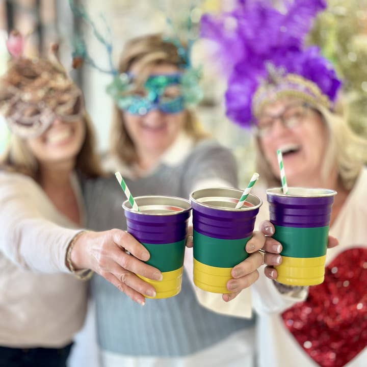 WHEREable Art, LLC - Wholesale Drinking Glass/Cup - Mardi Gras Geaux Green Geaux Cups