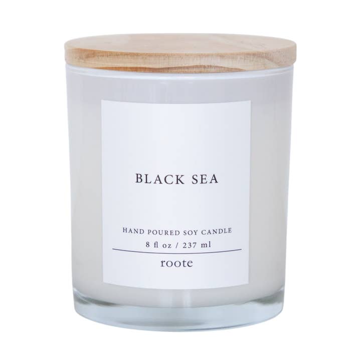 Vela de soja perfumada con aroma a Mar Negro en vaso blanco para venta al por mayor de roote